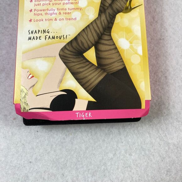 Star Power By Spanx Women Size B Shaping Tights Black Patterned Tiger Stripe NWT - Picture 4 of 7